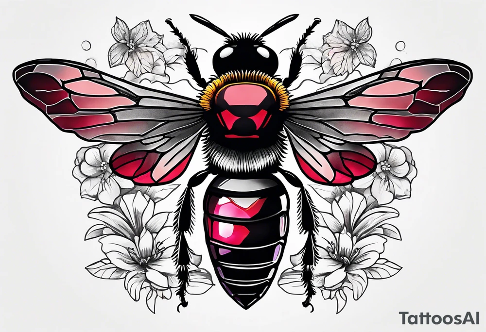 A forearm tattoo of a ruby gemstone and a honey bee tattoo idea