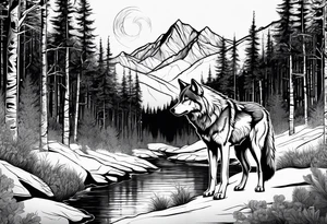 wolf mountain forest tattoo idea