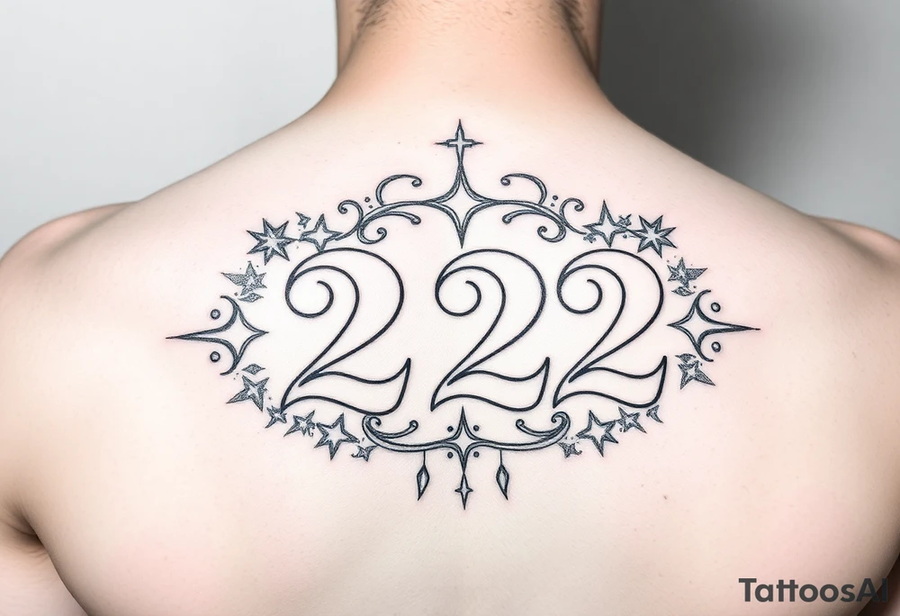 Bold 222 surrounded with love and stardust and vibration tattoo idea