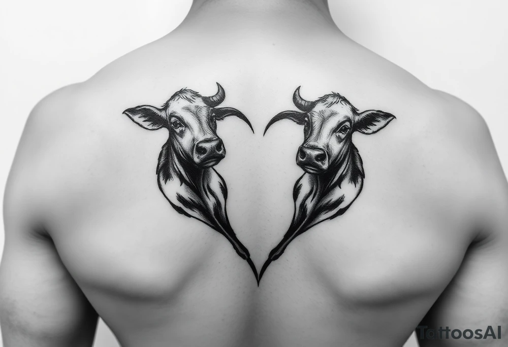 2 mini cows in the shape of a heart tattoo idea