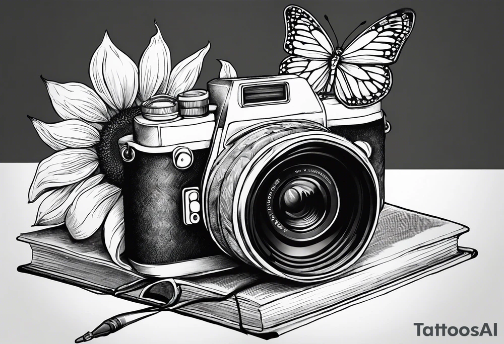 sunflower, camera, flower rose , book, butterfly tattoo idea sunflower, camera, flower rose , book, butterfly tattoo idea