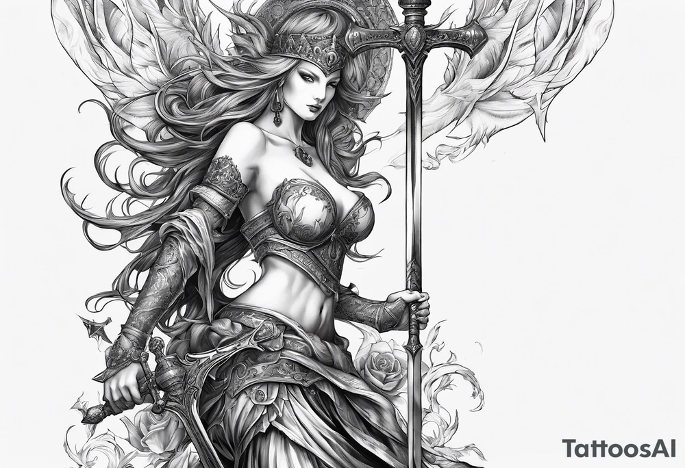 the goddess nemesis sword scary blood hell tattoo idea