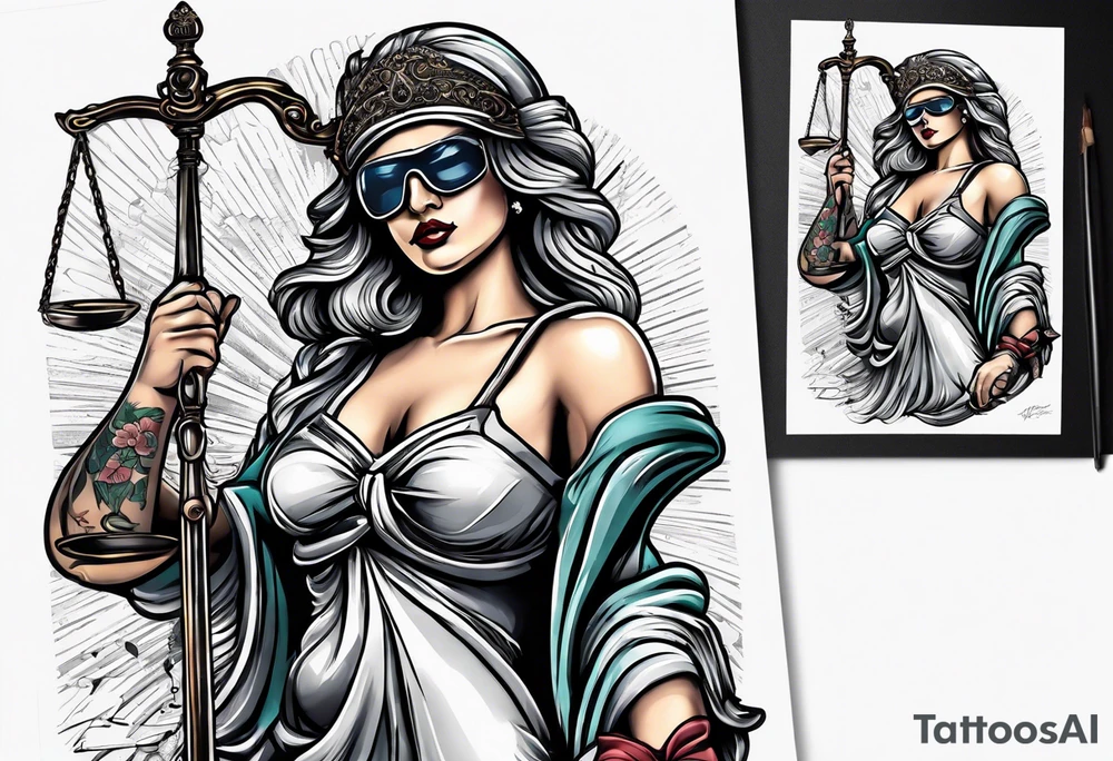 lady justice with a blindfold and blade tattoo idea