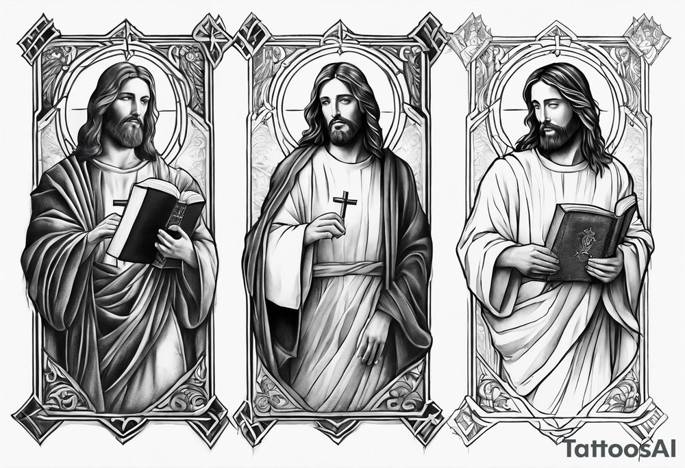jesus side leg tattoo with a cross and bible verse tattoo idea