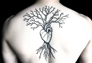 DNA tree with roots and anatomical heart inside the roots tattoo idea