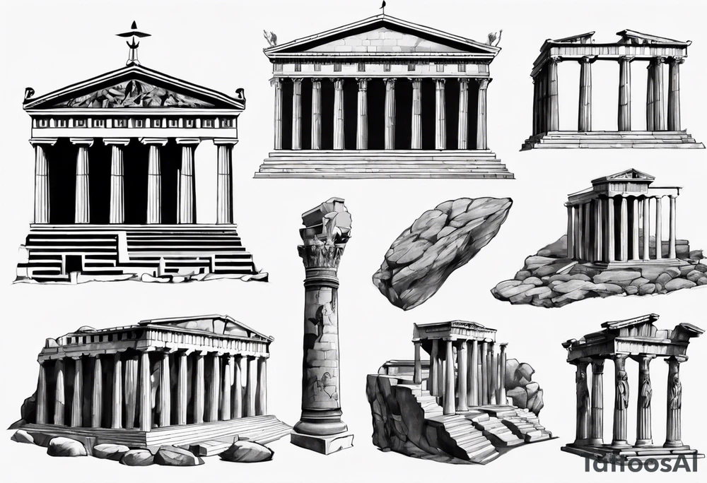 greek ancient buildings realism tattoo idea