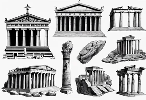 greek ancient buildings realism tattoo idea
