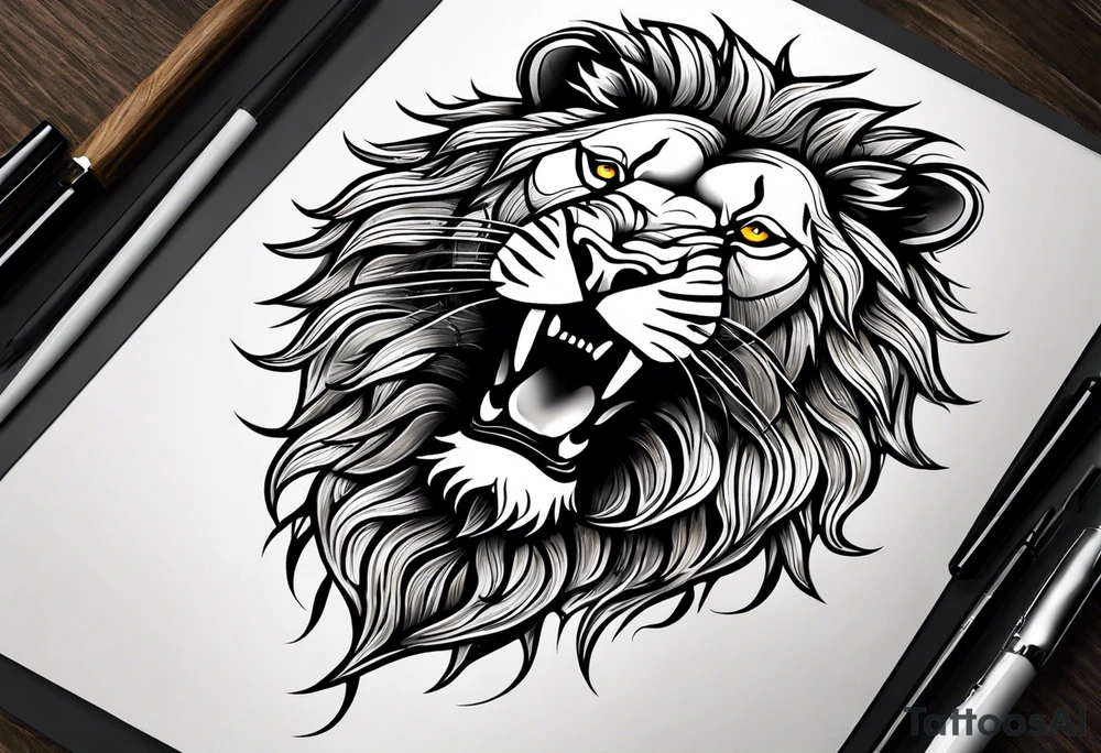 Create a roaring lion in the shape of oak tree tattoo idea