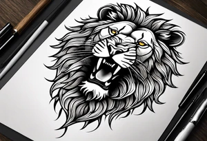 Create a roaring lion in the shape of oak tree tattoo idea