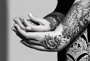 Woman praying hands with doves, full sleeve tattoo idea