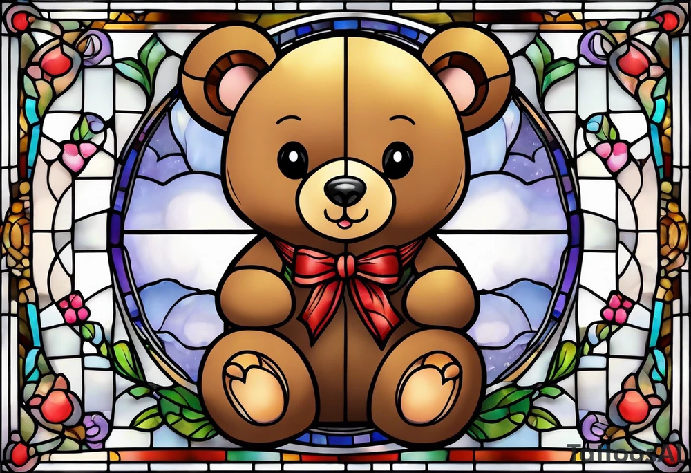 Cute teddy bear stained glass tattoo idea