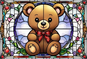 Cute teddy bear stained glass tattoo idea