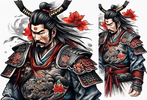 Samurai full armor facing sideways full sleeves tattoo idea
