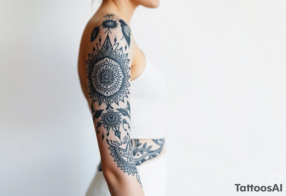 bold line dark shamanstyle tattoo idea