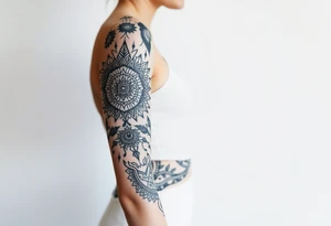 bold line dark shamanstyle tattoo idea