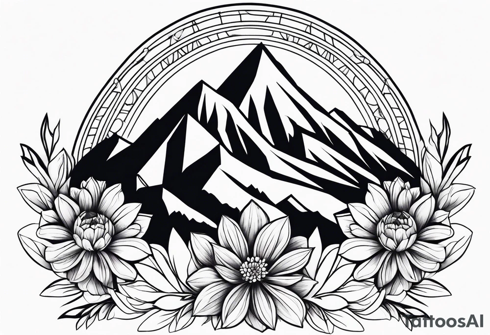 Mountain abstract flower tattoo idea