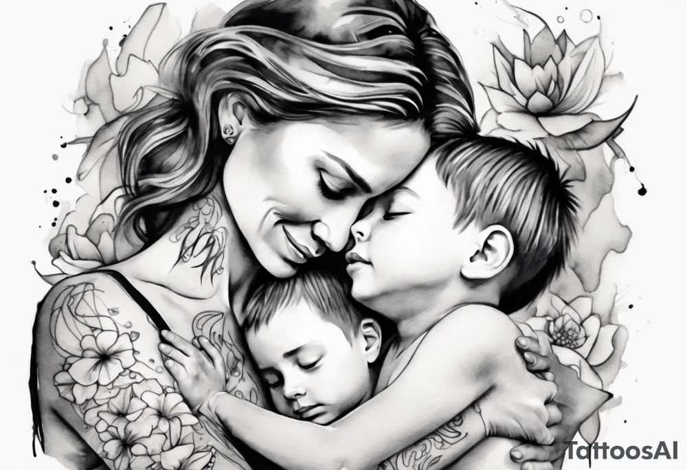 Mother hugging her son tattoo idea
