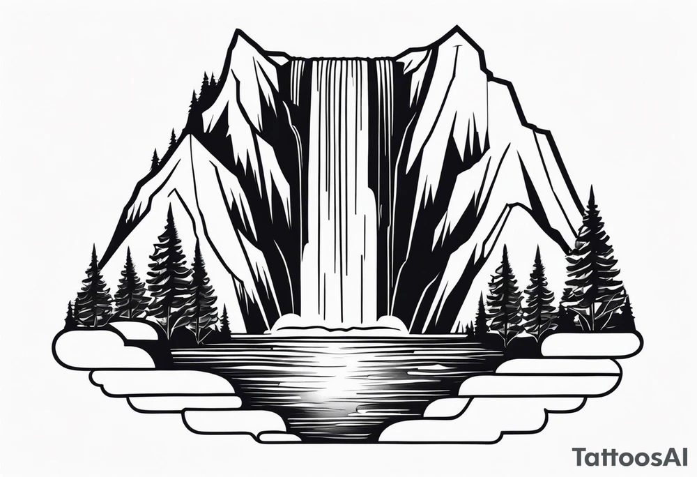 Waterfall in a mountain tattoo idea