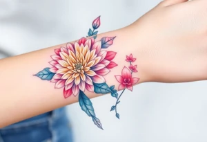 Chrysanthemum, peony, and larkspur. tattoo idea