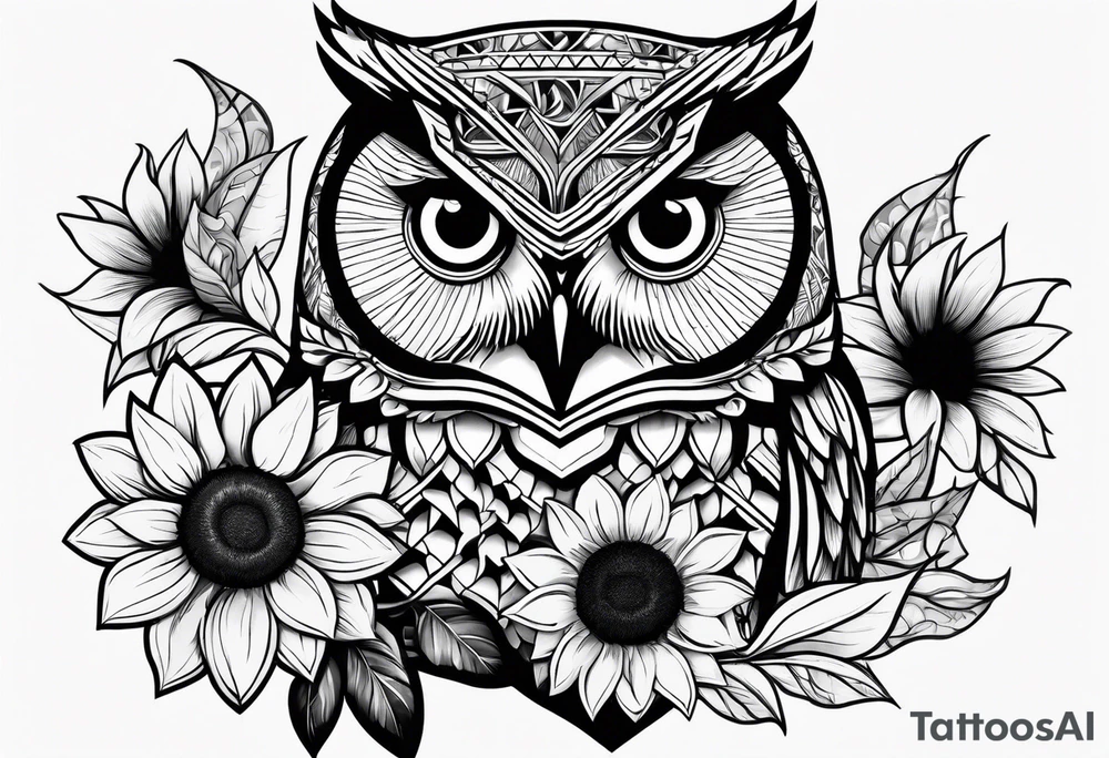 Owl and sunflower sleeve tattoo idea