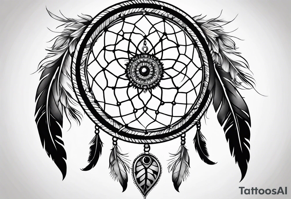 A black and white detailed dream catcher with a lot of shading tattoo idea