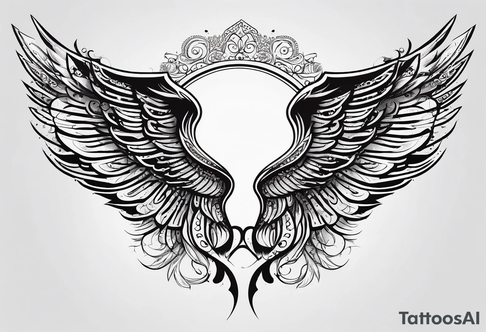 words in arabic calligraph in shape of angel wing tattoo idea