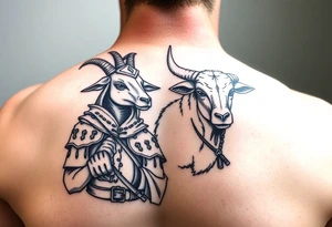 Feminine goat and ox dressed up as warriors tattoo idea