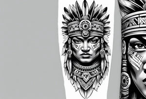 Leg sleeve of Aztec warrior tattoo idea