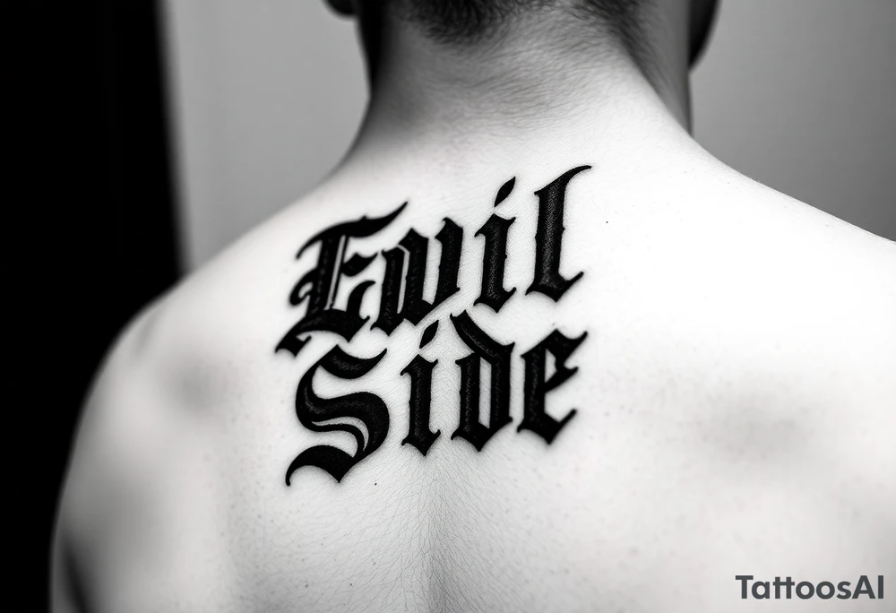 Tattoo saying Evil Side. black and white . Gangsta shaded outside letters tattoo idea