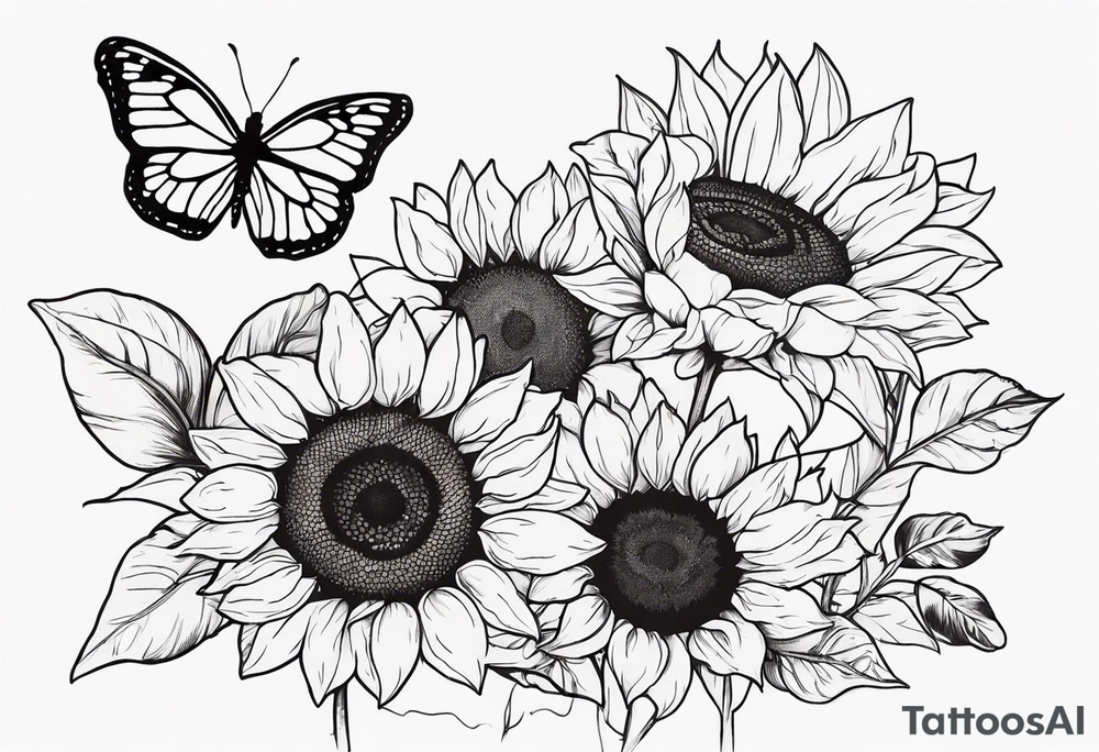 sunflowers with butterflies tattoo idea
