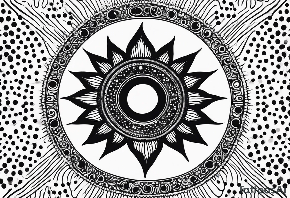 simple sun made of black dots and circles tattoo idea