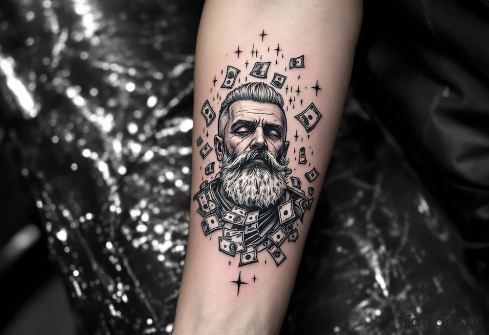 Barber 💈 with raining money tattoo idea