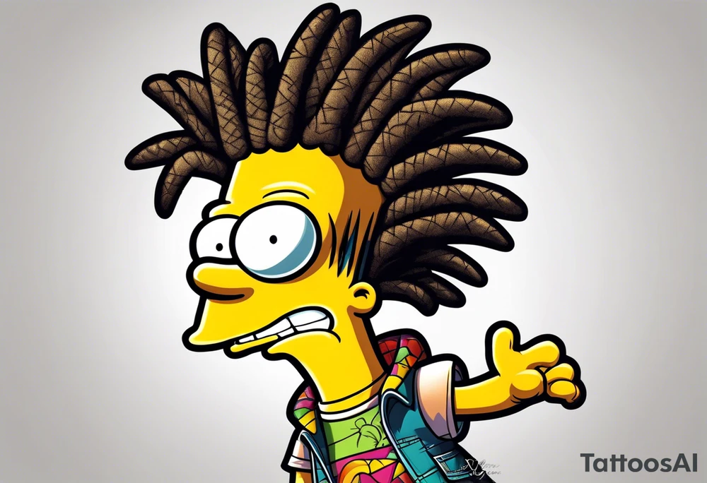 Bart Simpson with dreadlocks rapper tattoo idea