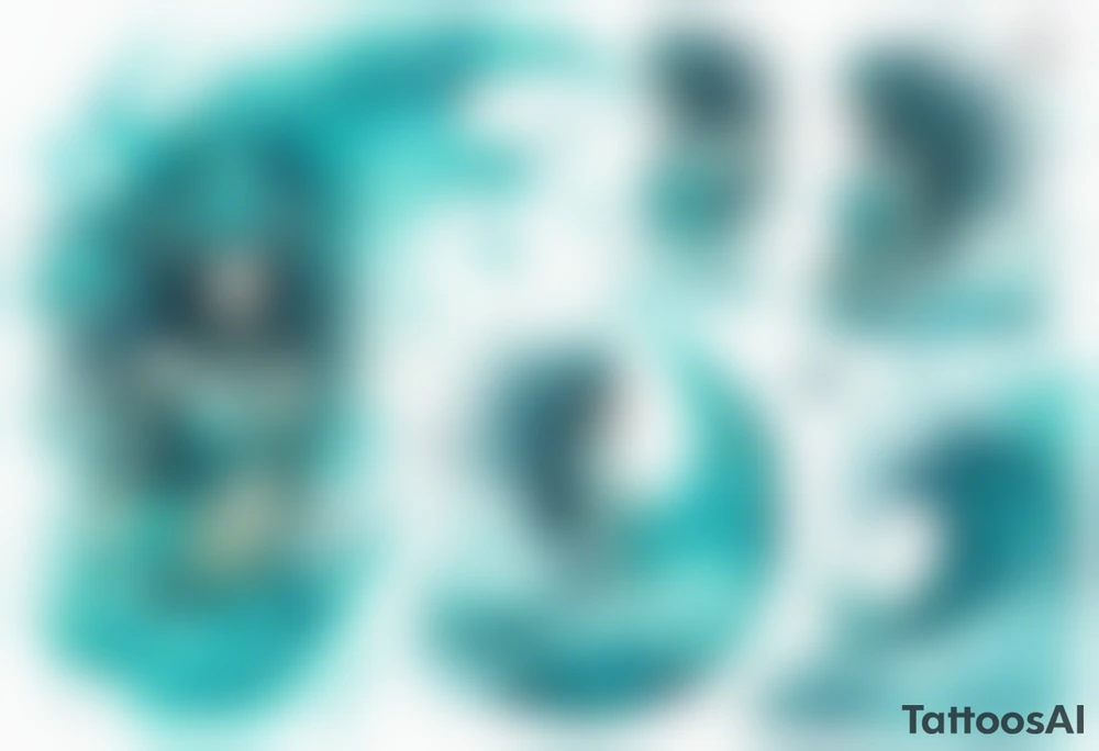 a turquoise Na'vi woman standing in the sea surrounded by crashing waves tattoo idea