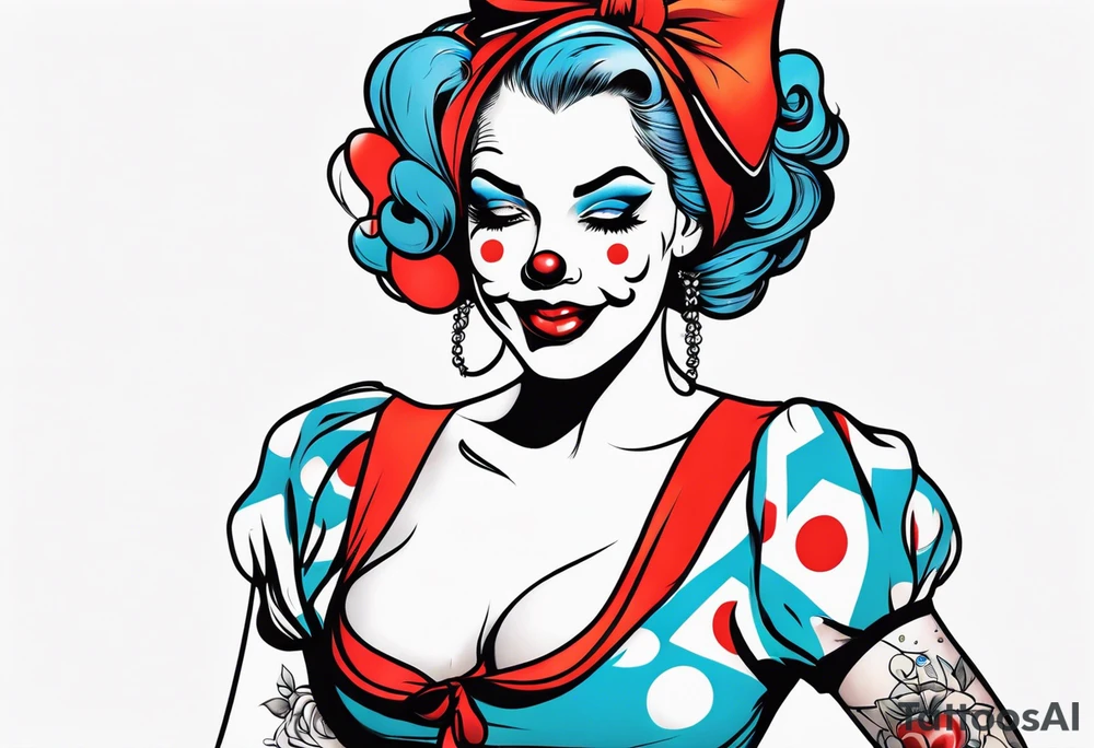 female pin up clown full body tattoo idea