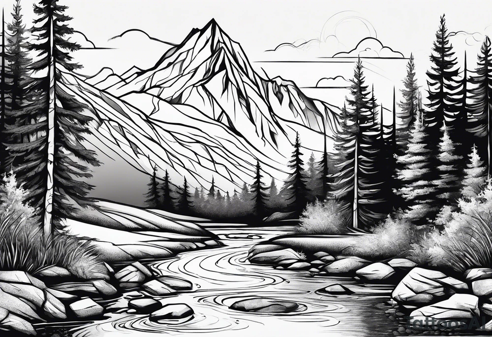 Mountain stream tattoo idea