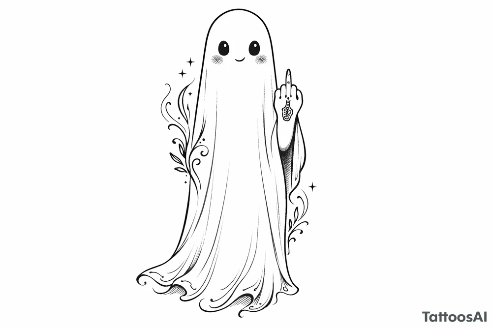 Tall cute ghost with middle finger tattoo idea