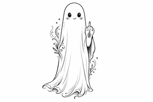 Tall cute ghost with middle finger tattoo idea
