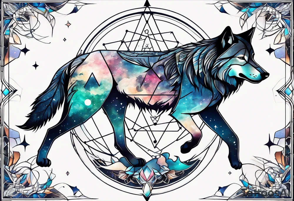 Constellation, two animal wolf, géométric tattoo idea