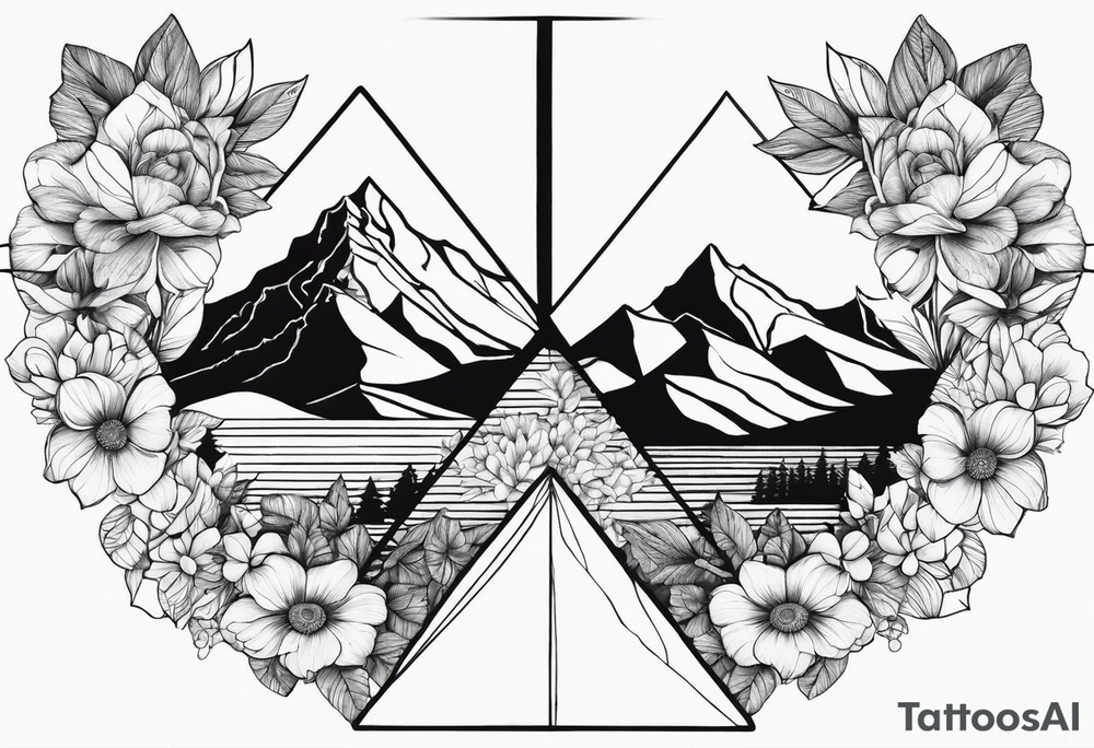 the Fibonacci Sequence. Based on the last image produced, replace the left side of the image with the Rocky Mountains that drops into a triangular point. Remove the floral theme tattoo idea