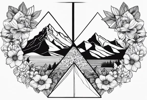 the Fibonacci Sequence. Based on the last image produced, replace the left side of the image with the Rocky Mountains that drops into a triangular point. Remove the floral theme tattoo idea