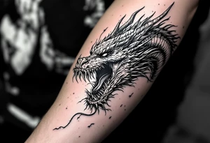 scary big dragon hissing long tattoo idea