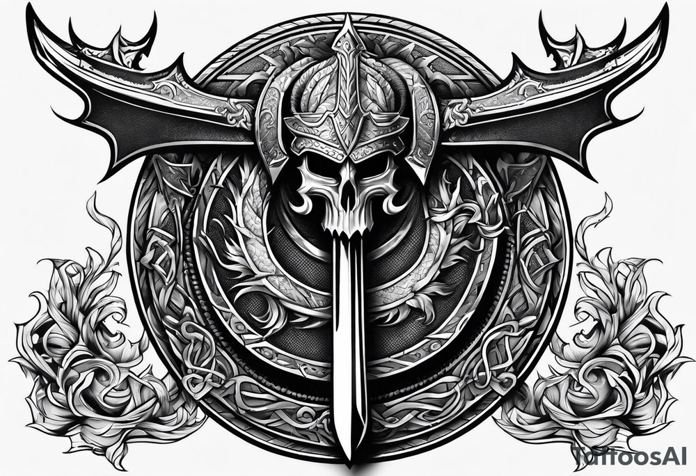 Valhalla sword shield dragon axe viking tattoo idea