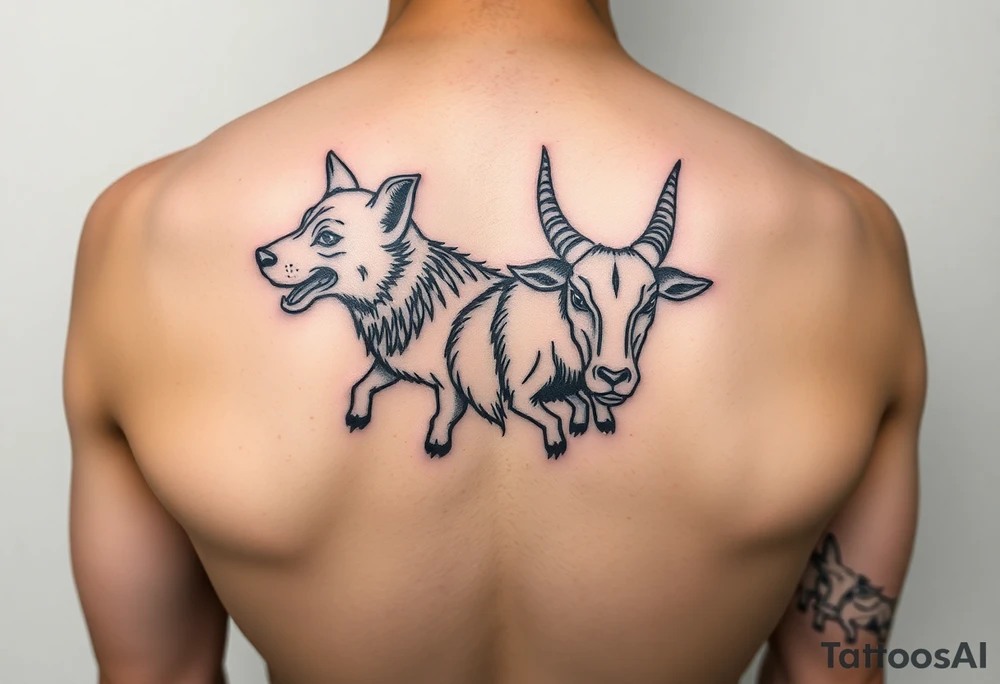 dog, rat, goat, and ox street japanese style tattoo idea