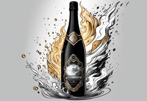 The top half of the world in space, a champagne bottle exploding above it tattoo idea