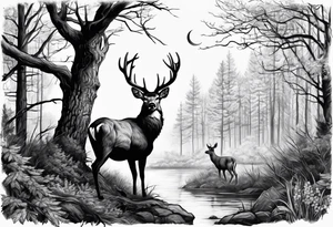 tree stand and a deer in front tattoo idea