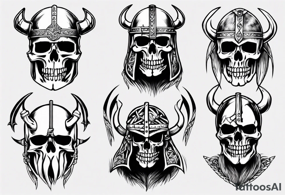Skeleton with a viking helmet tattoo idea