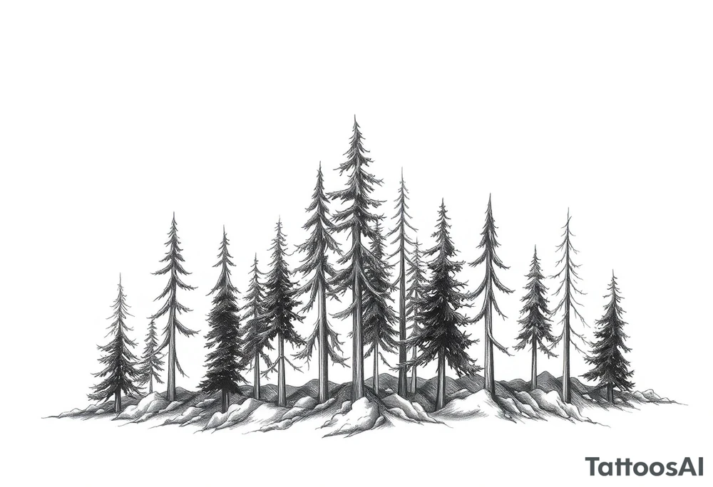 Needle forest with black and gray trees tattoo idea