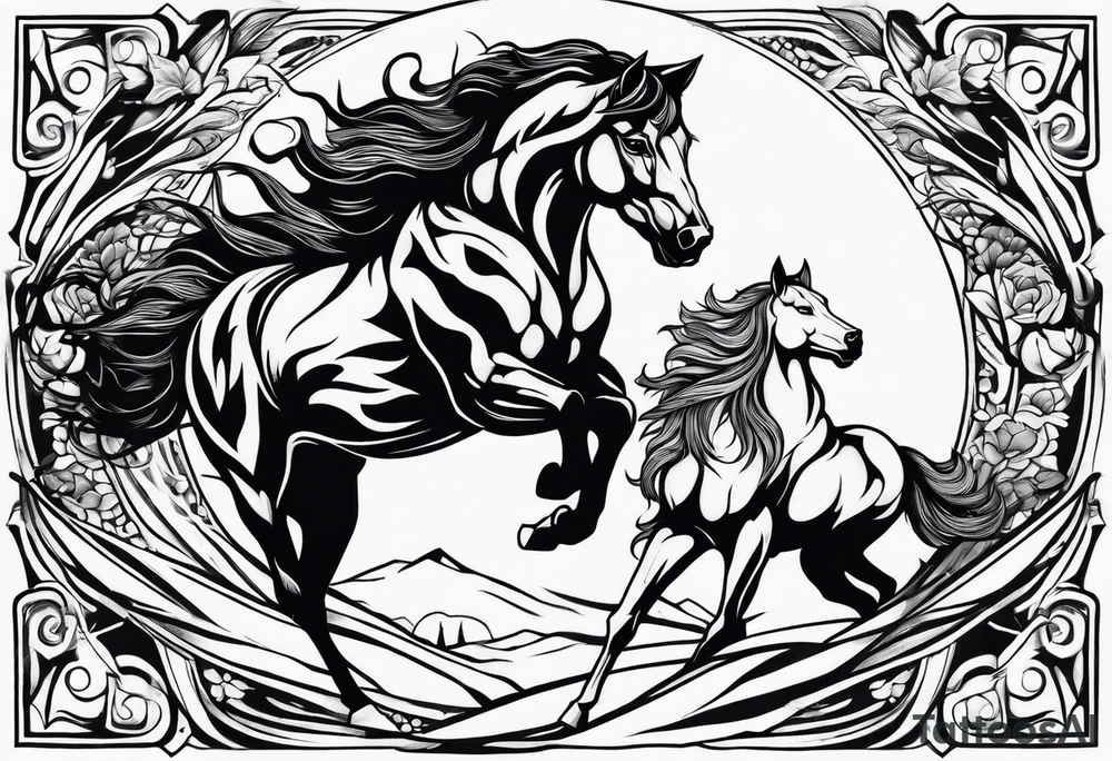 Horse and wolf tattoo idea