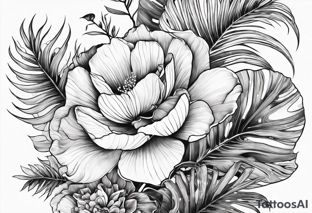 sea,, night, flower, palm, tattoo idea